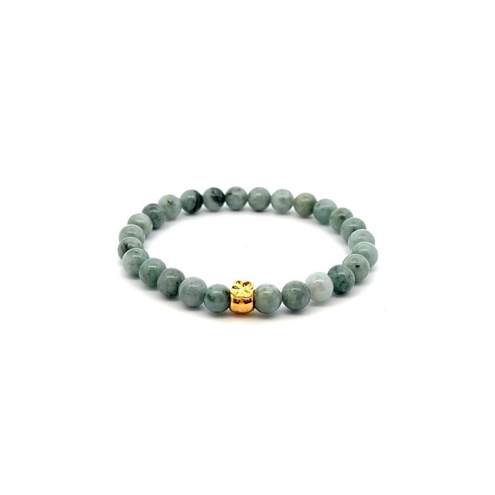 18K Gold Money Bag Lucky Charm Elastic Bracelet Gemstones Burmese Jade 6mm S 6"